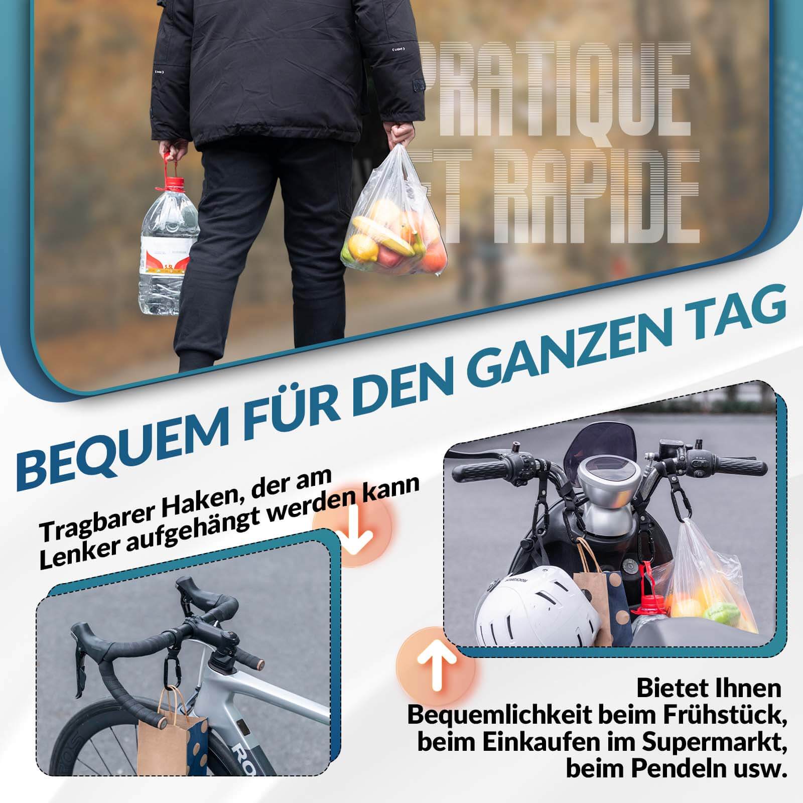 ROCKBROS Fahrrad Karabinerhaken Multifunktional mit Strapazierfähigem Gurt