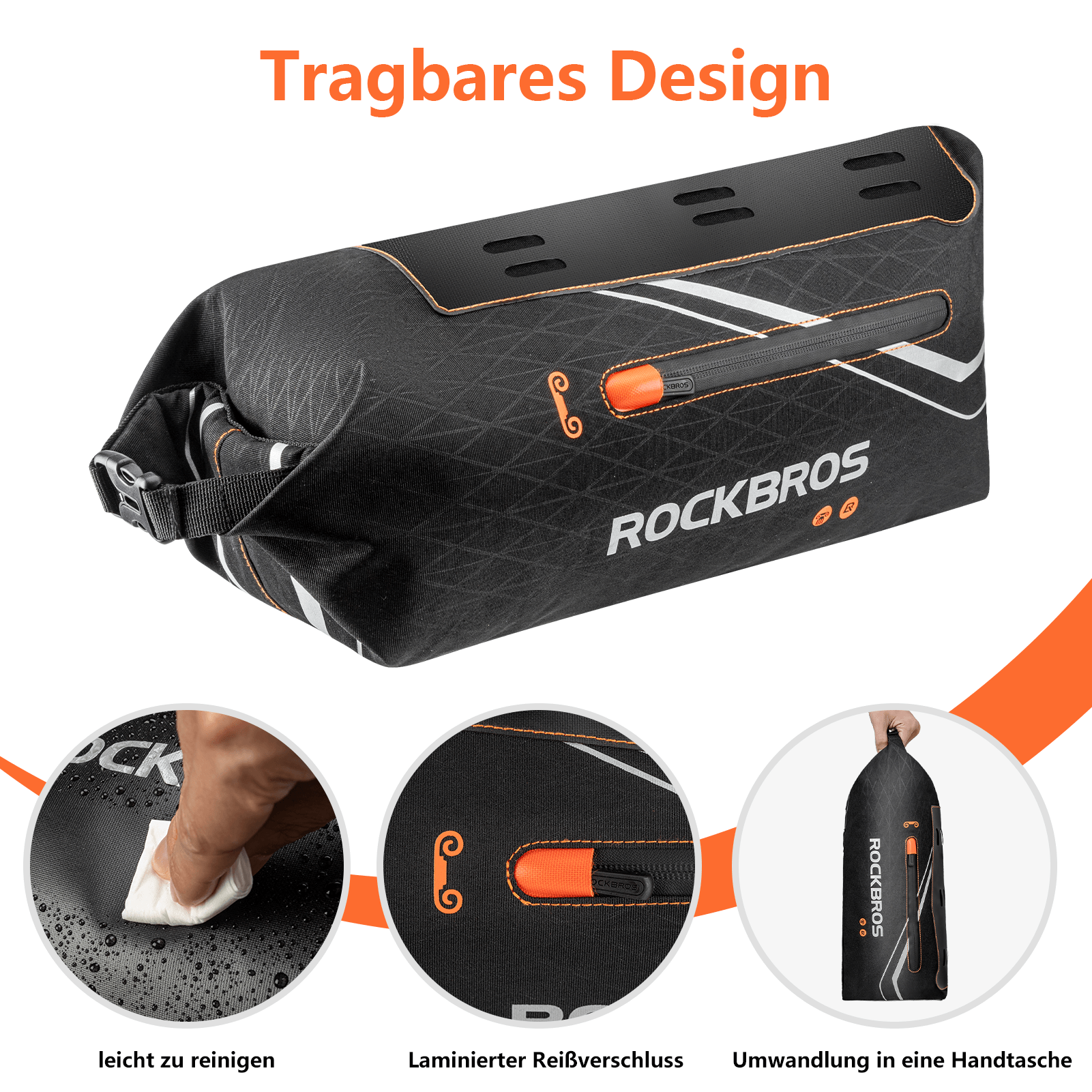 ROCKBROS Fahrrad Rahmentasche wasserdichte Dreiecktasche 3,5L Schwarz