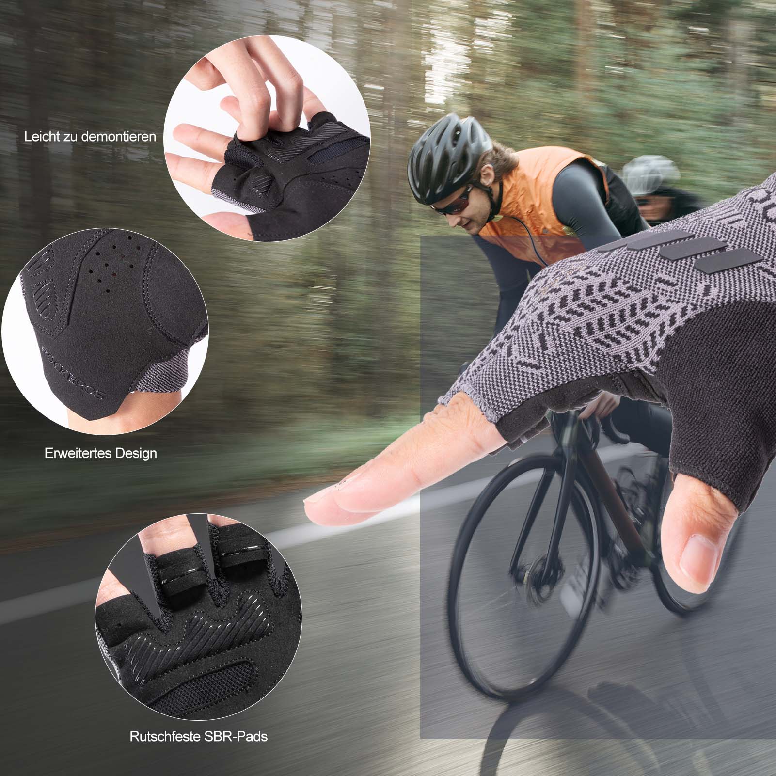 ROCKBROS Half Finger Shock Absorbing Cycling Handschuhe Sommer Herren