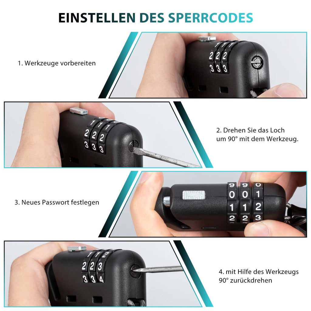 ROCKBROS Helm schloss 150 cm Zahlenschloss 3-stellig Zahlencode