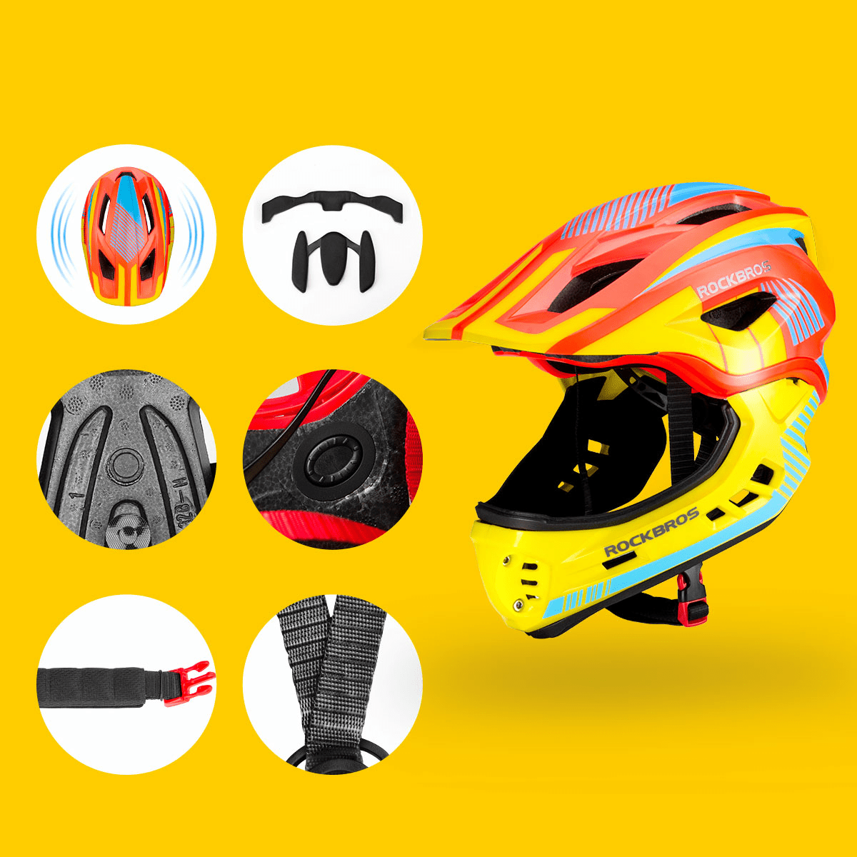 ROCKBROS Kinder helm Integriert Fahrradhelm mit Abnehmbarem Kinnschutz