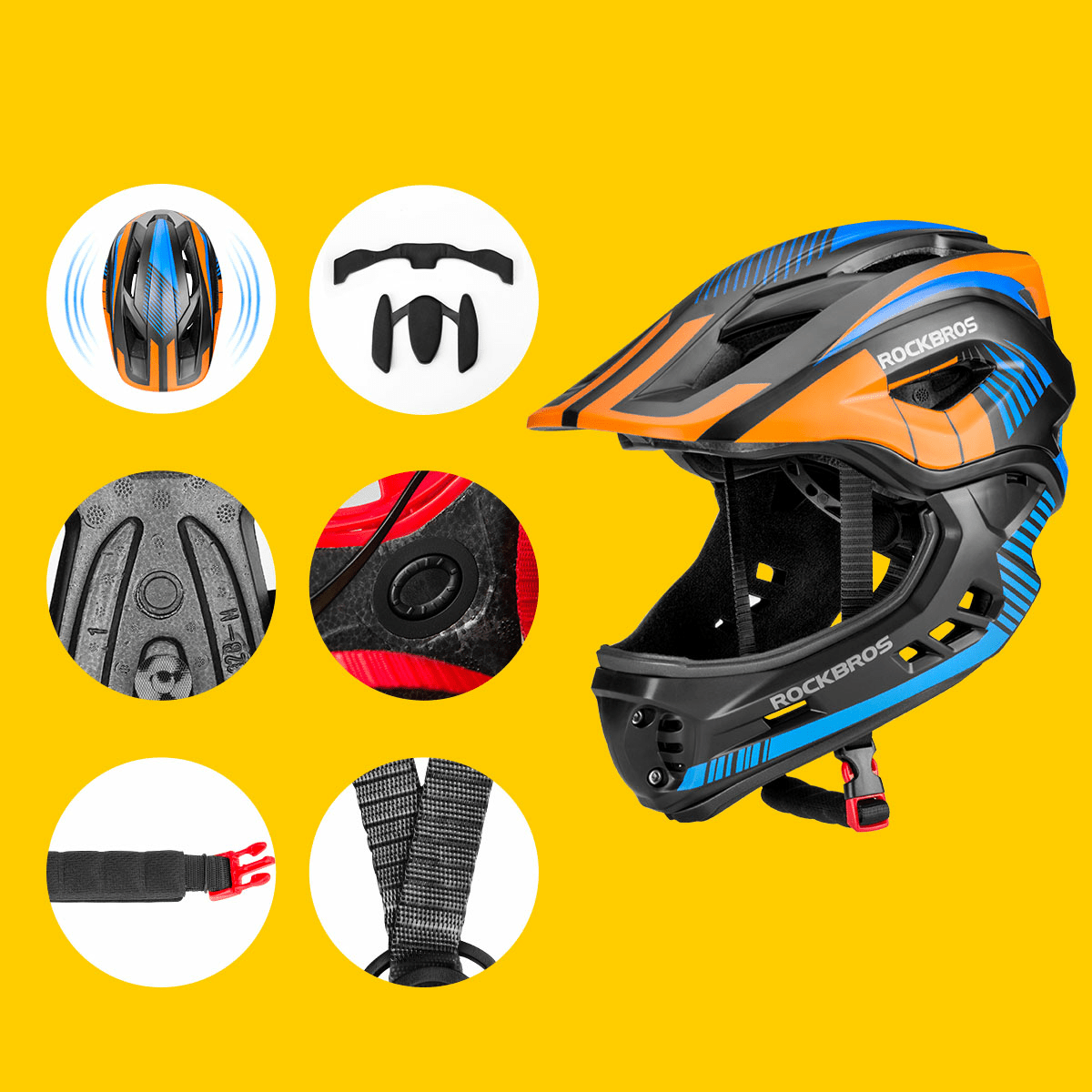 ROCKBROS Kinder helm Integriert Fahrradhelm mit Abnehmbarem Kinnschutz