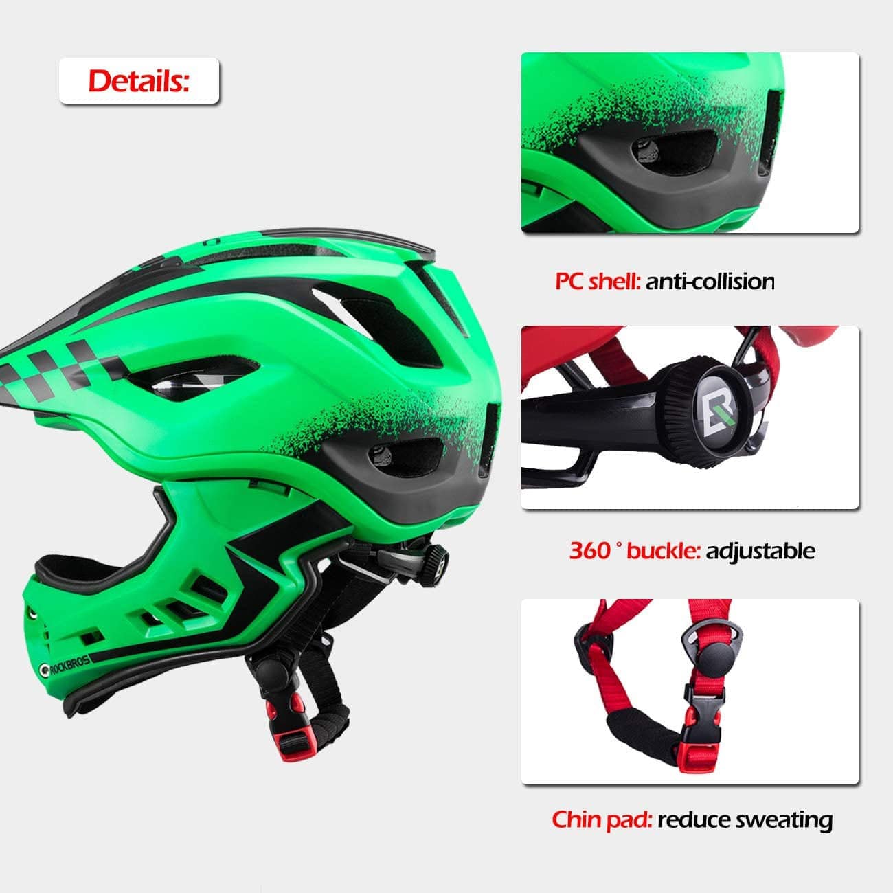 ROCKBROS Kinder helm Integriert Fahrradhelm mit Abnehmbarem Kinnschutz