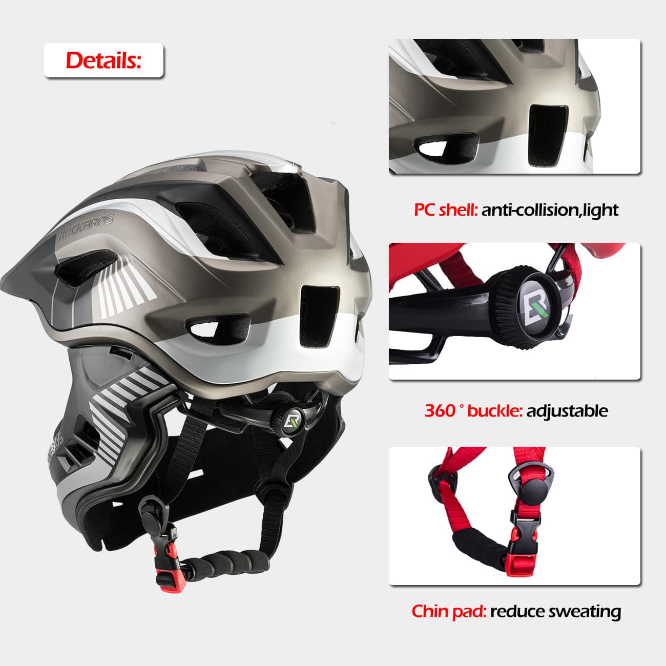 ROCKBROS Kinder helm Integriert Fahrradhelm mit Abnehmbarem Kinnschutz
