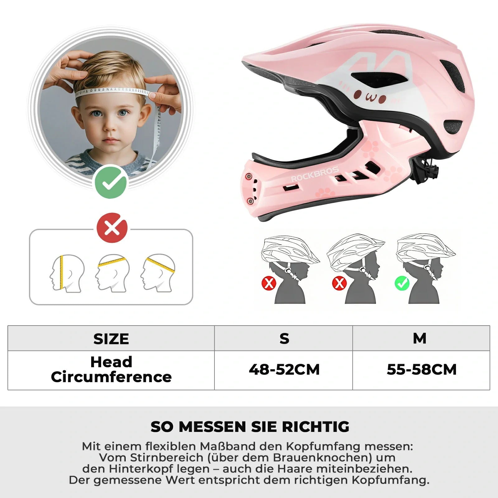 ROCKBROS Kinderhelm Cartoon Integralhelm mit abnehmbarem Kinnschutz