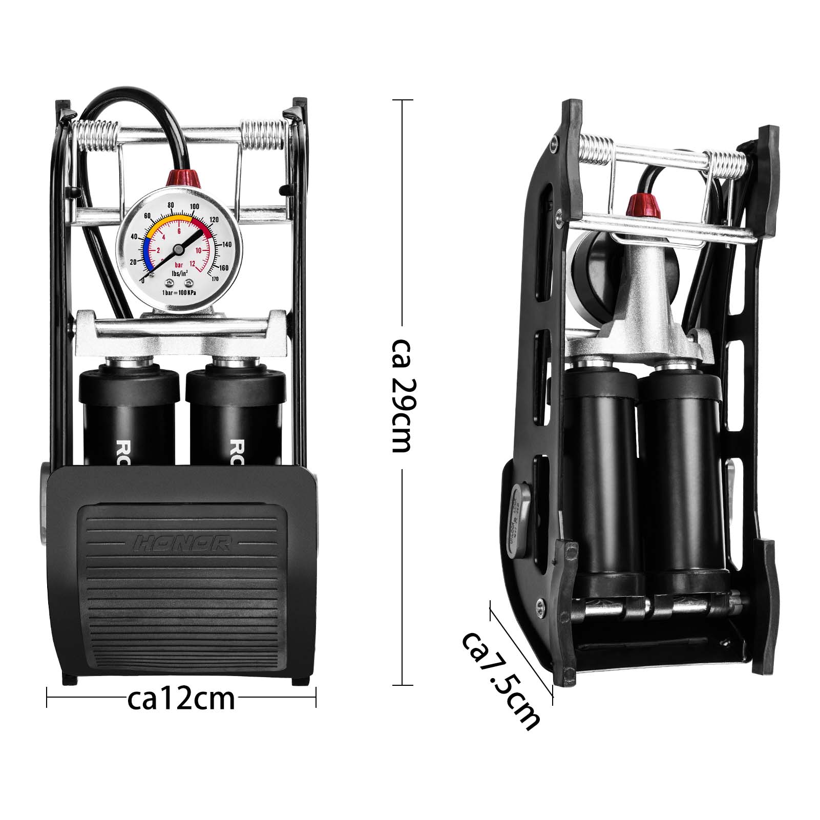 ROCKBROS Luftpumpe Fußpumpe mit Doppelzylinder Manometer