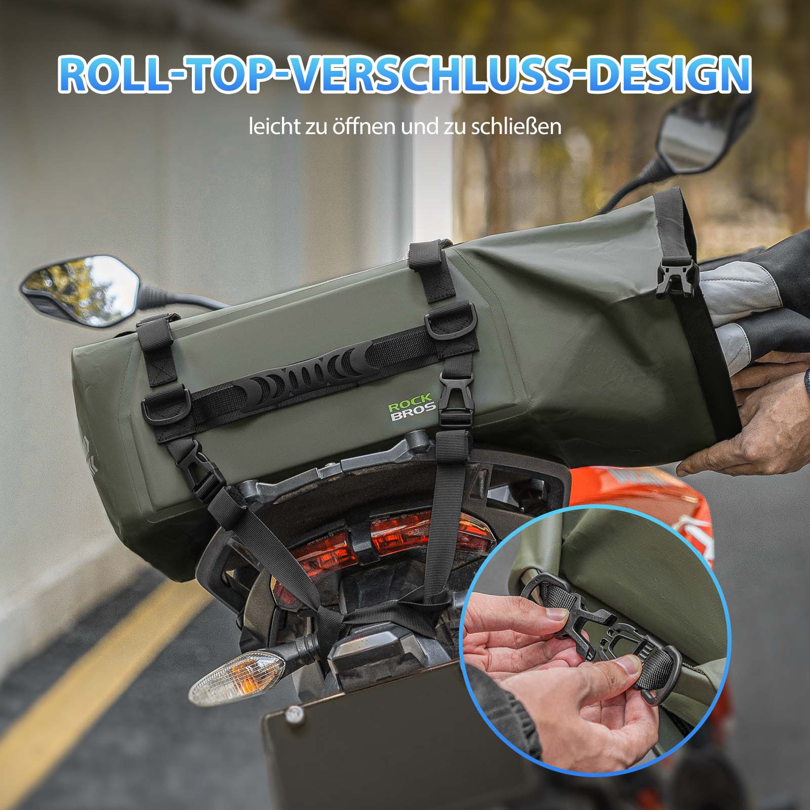 ROCKBROS Motorrad Hecktasche 100% Wasserdichte Motorrad Gepäcktasche ca.30L