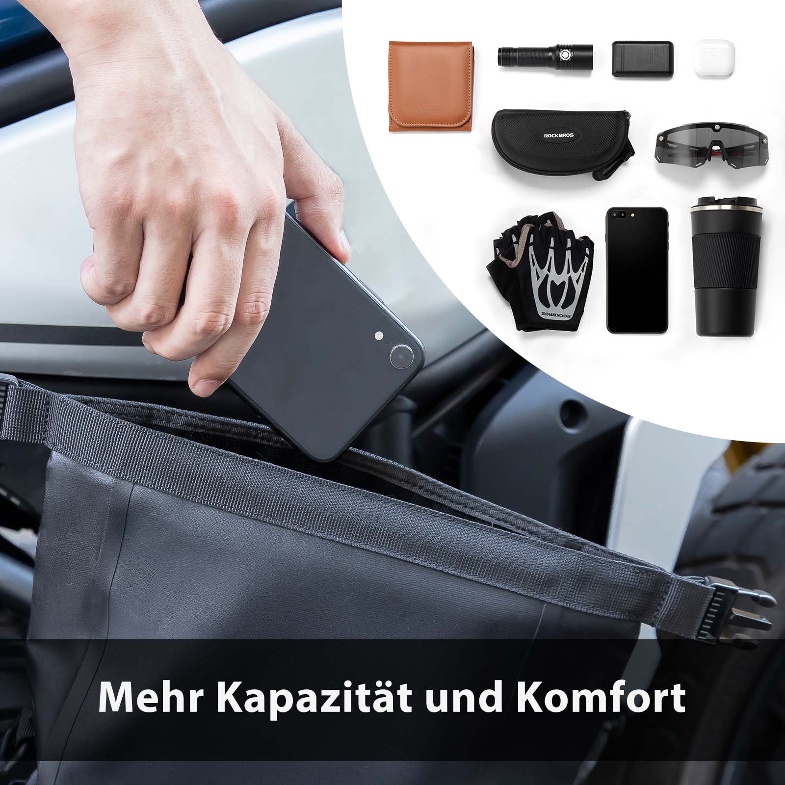 ROCKBROS Motorrad Seitentasche wasserdicht Gepäckträgertasche 5L Schwarz