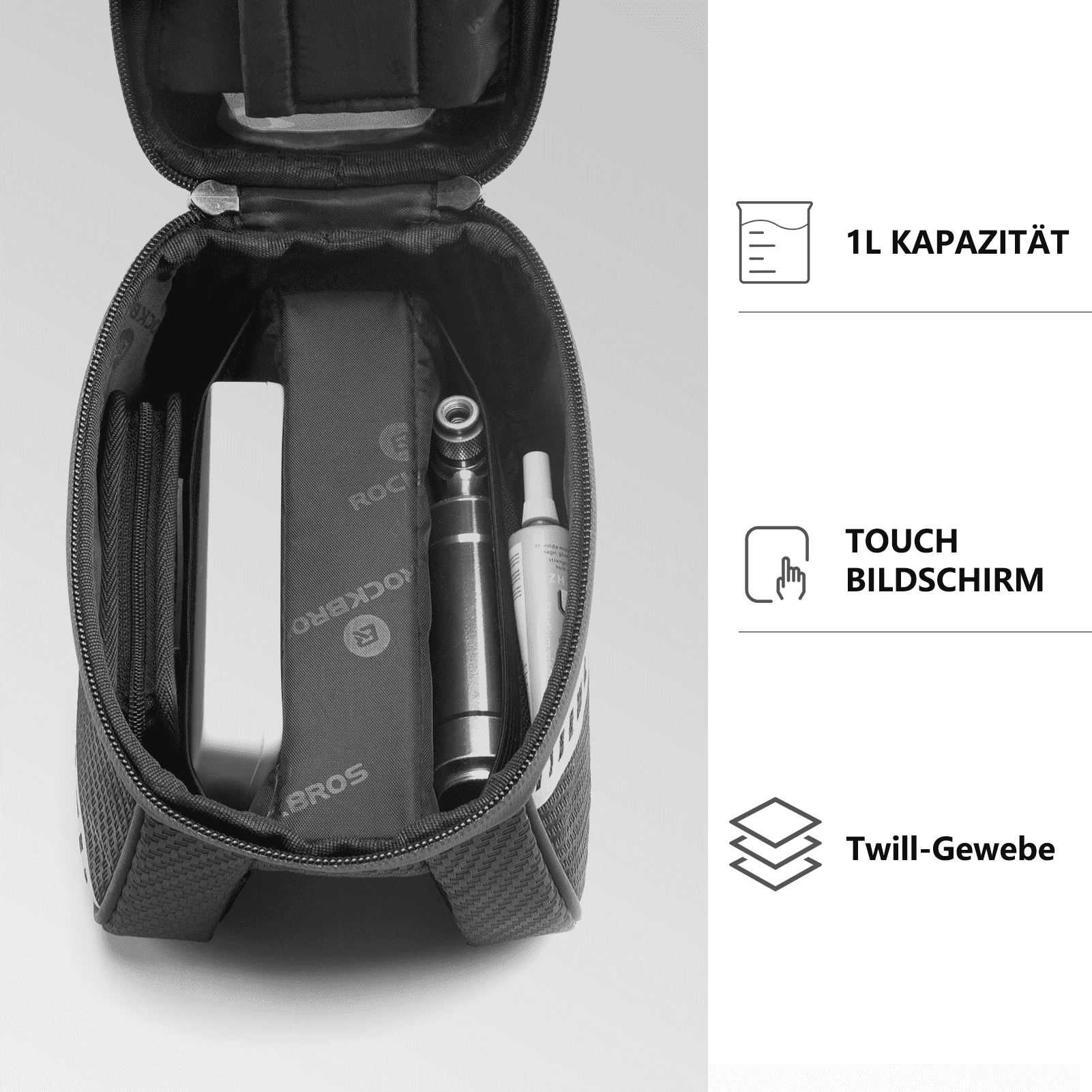 ROCKBROS  Oberrohrtasche mit TPU-Touchscreen Seitentaschen-Design 1L