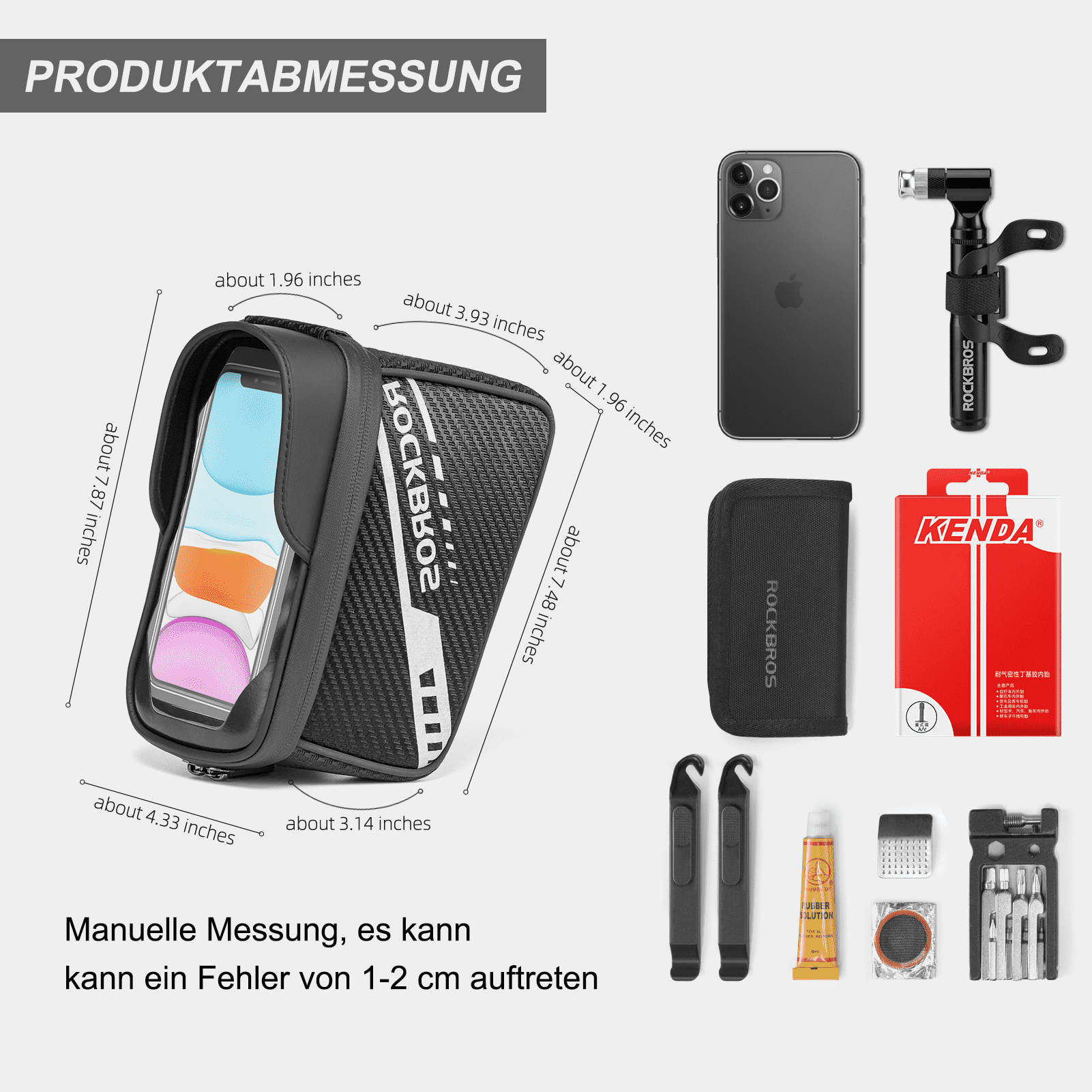 ROCKBROS  Oberrohrtasche mit TPU-Touchscreen Seitentaschen-Design 1L