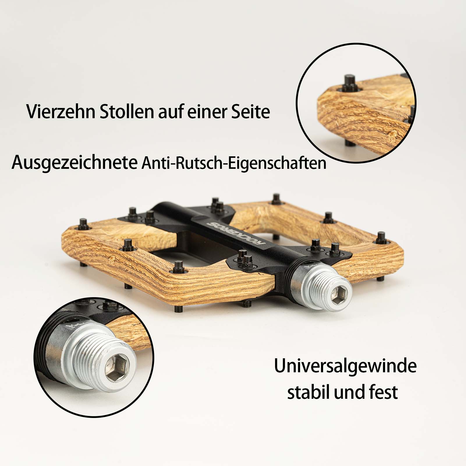 ROCKBROS Pedale CNC Alu Flat Pedale mit 3 abgedichtete Lager Holzfarbe
