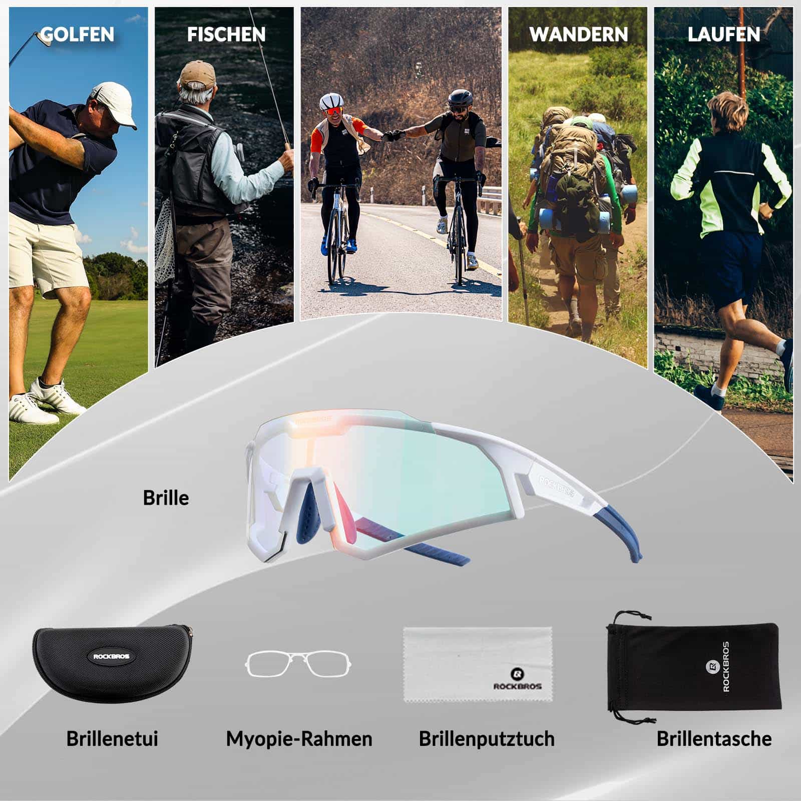 ROCKBROS Sonnenbrille Fahrradbrille Selbsttönend Outdoor UV400 Schutz