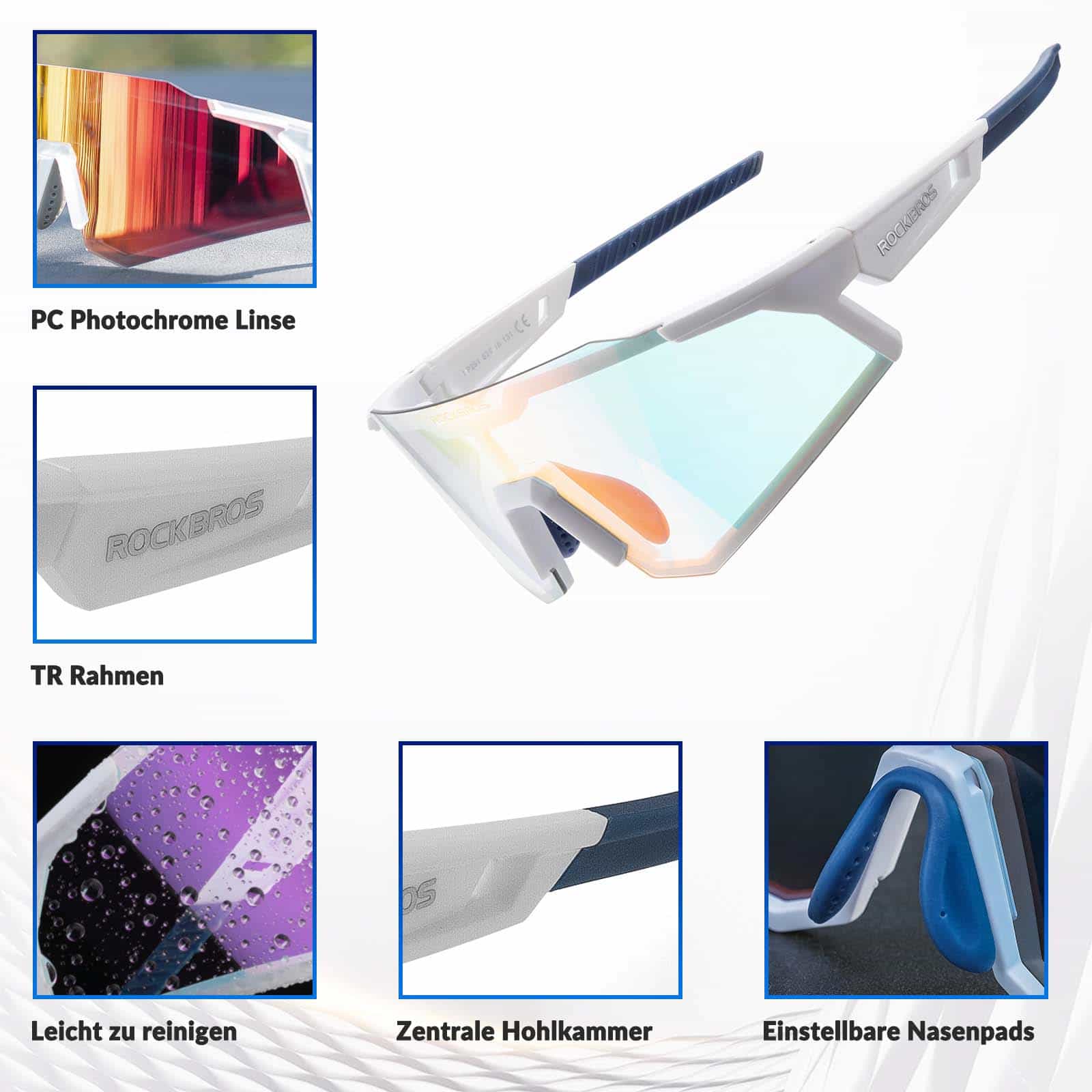 ROCKBROS Sonnenbrille Fahrradbrille Selbsttönend Outdoor UV400 Schutz