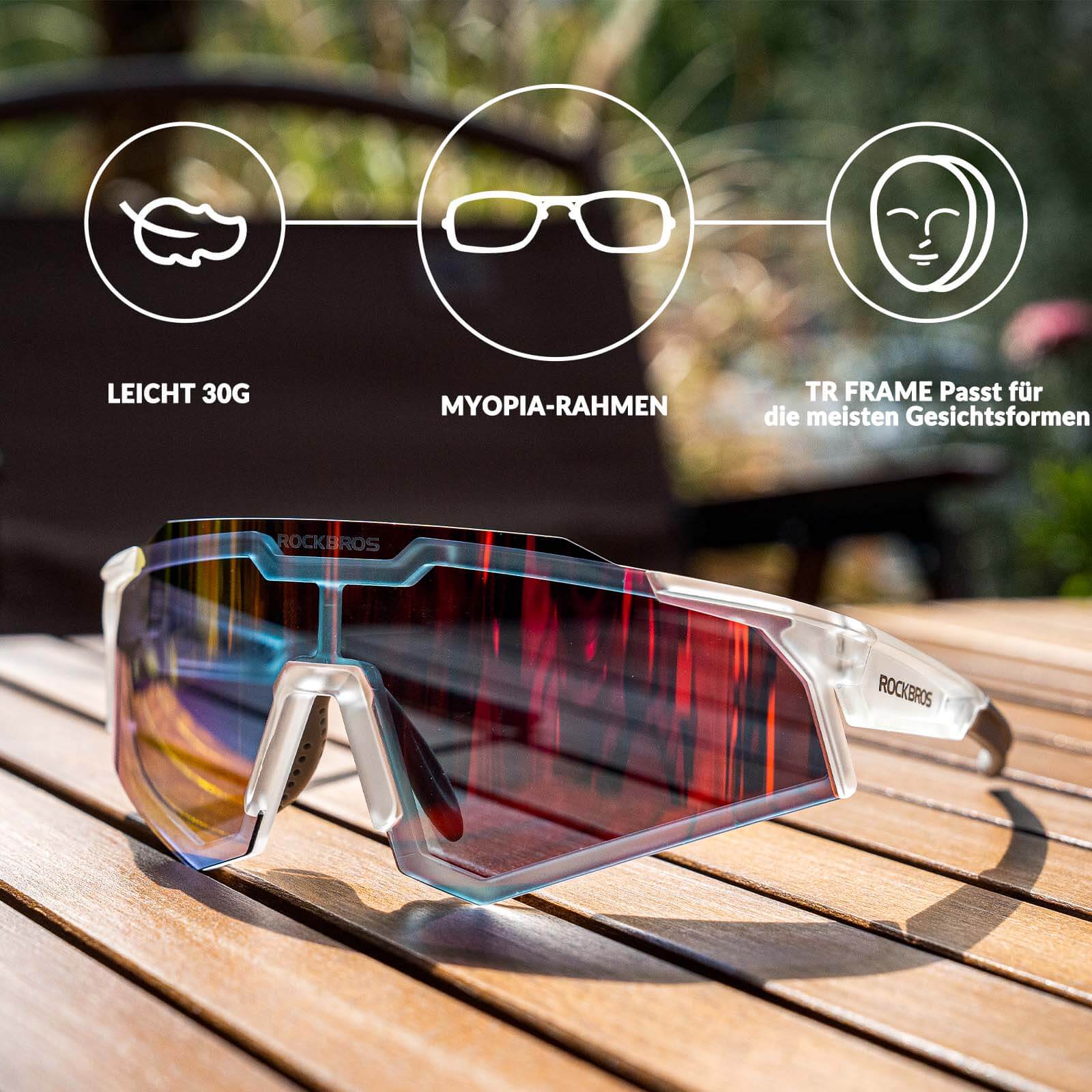 ROCKBROS Sonnenbrille Fahrradbrille Selbsttönend Outdoor UV400 Schutz