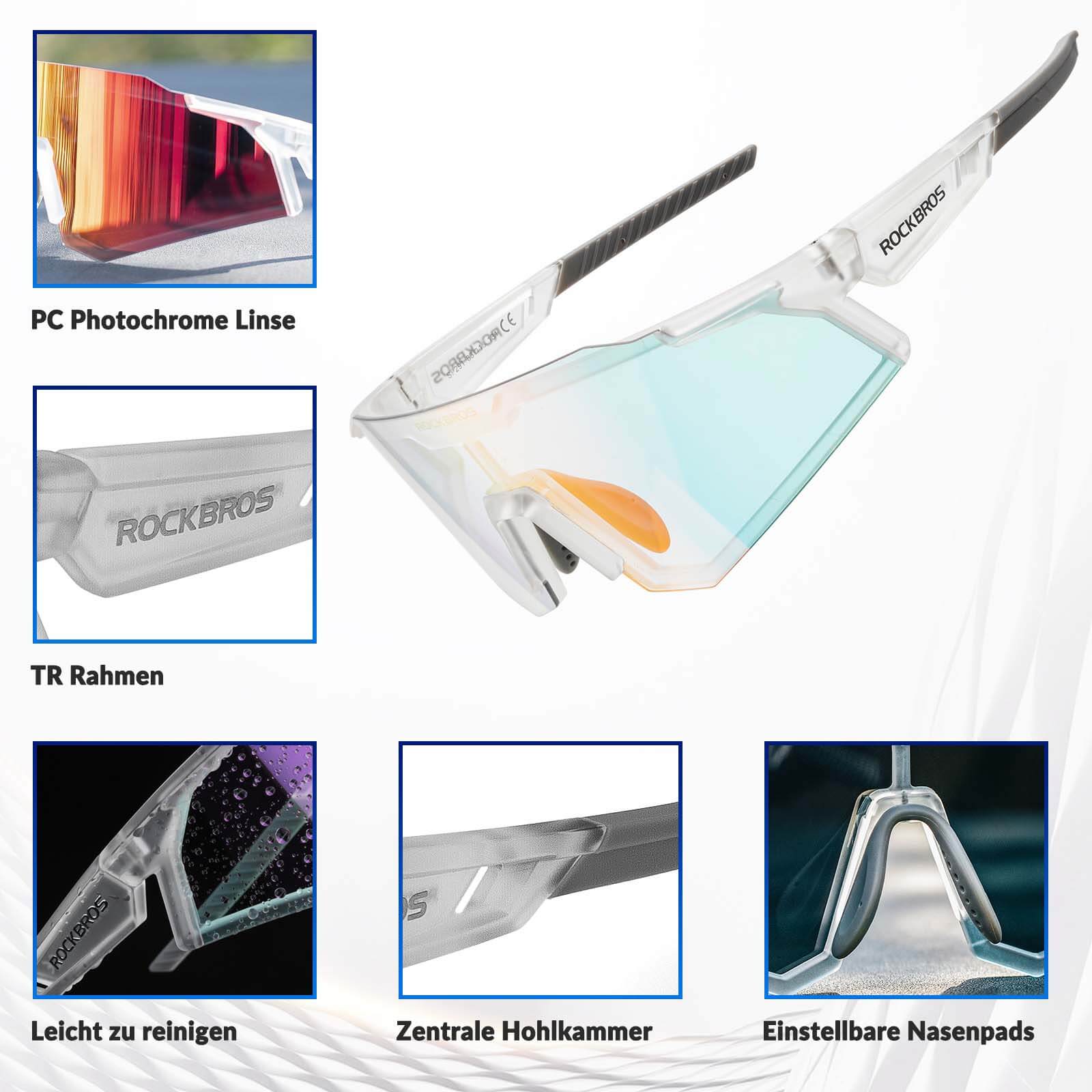 ROCKBROS Sonnenbrille Fahrradbrille Selbsttönend Outdoor UV400 Schutz