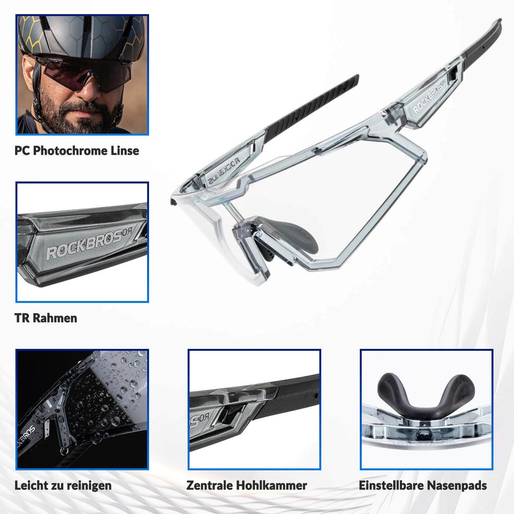 ROCKBROS Sonnenbrille Fahrradbrille Selbsttönend Outdoor UV400 Schutz