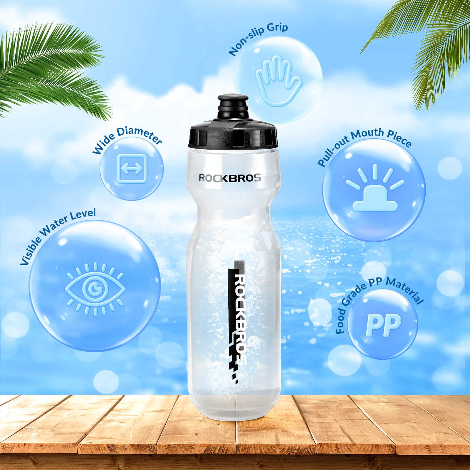 ROCKBROS Sport Trinkflasche 750ml Fahrrad Wasserflasche BPA-Frei