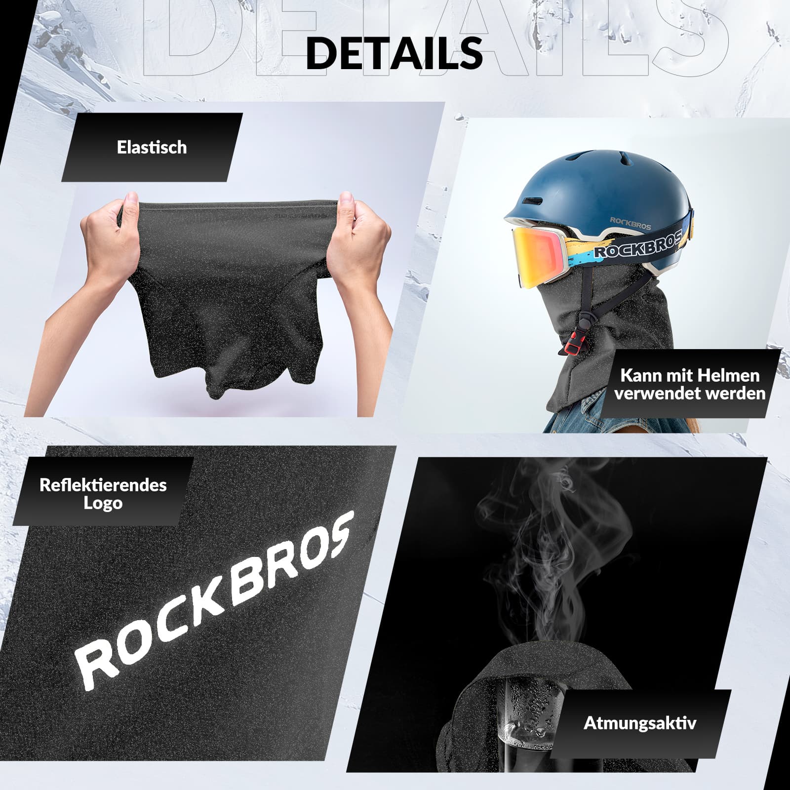 ROCKBROS Sturmhaube 2er Set Herbst Winter Balaclava für Outdoorsports Unisex