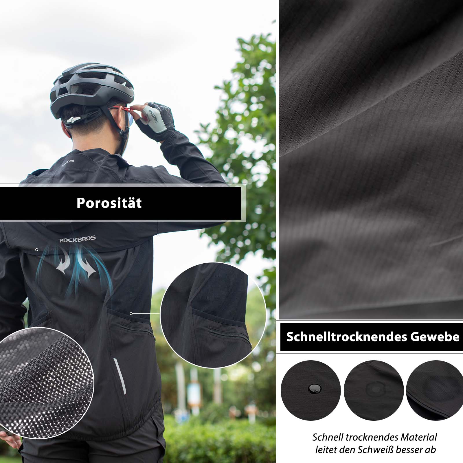 ROCKBROS Winddichte Fahrrad Jacke mit abnehmbarem Ärmel Softshelljacke