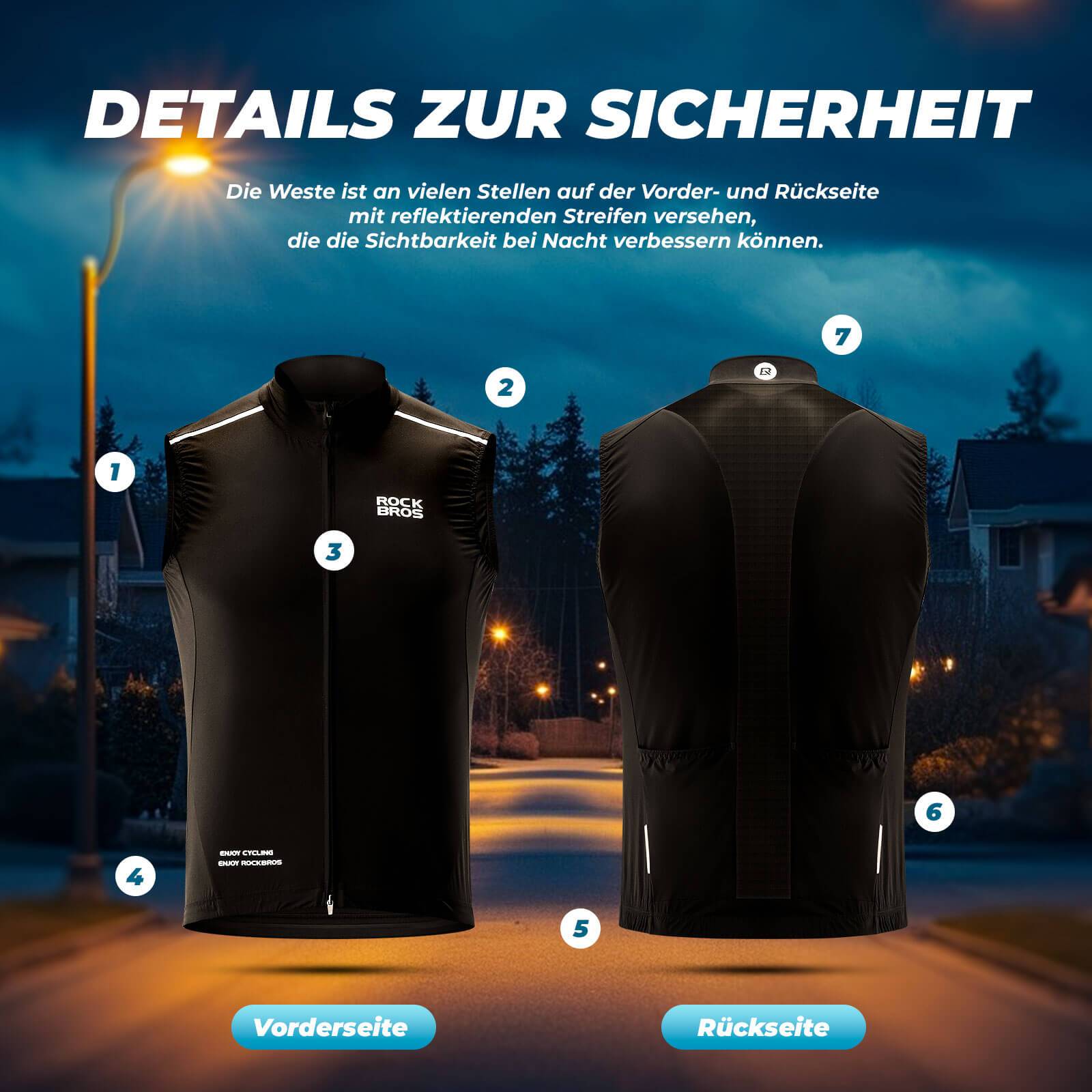 ROCKBROS Windweste Radsport Warnweste Ärmellose
