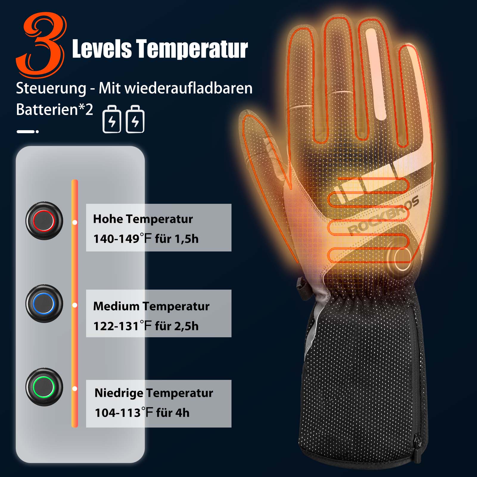 ROCKBROS Winter Beheizte Fahrradhandschuhe Wiederaufladbare Handschuhe M-XL