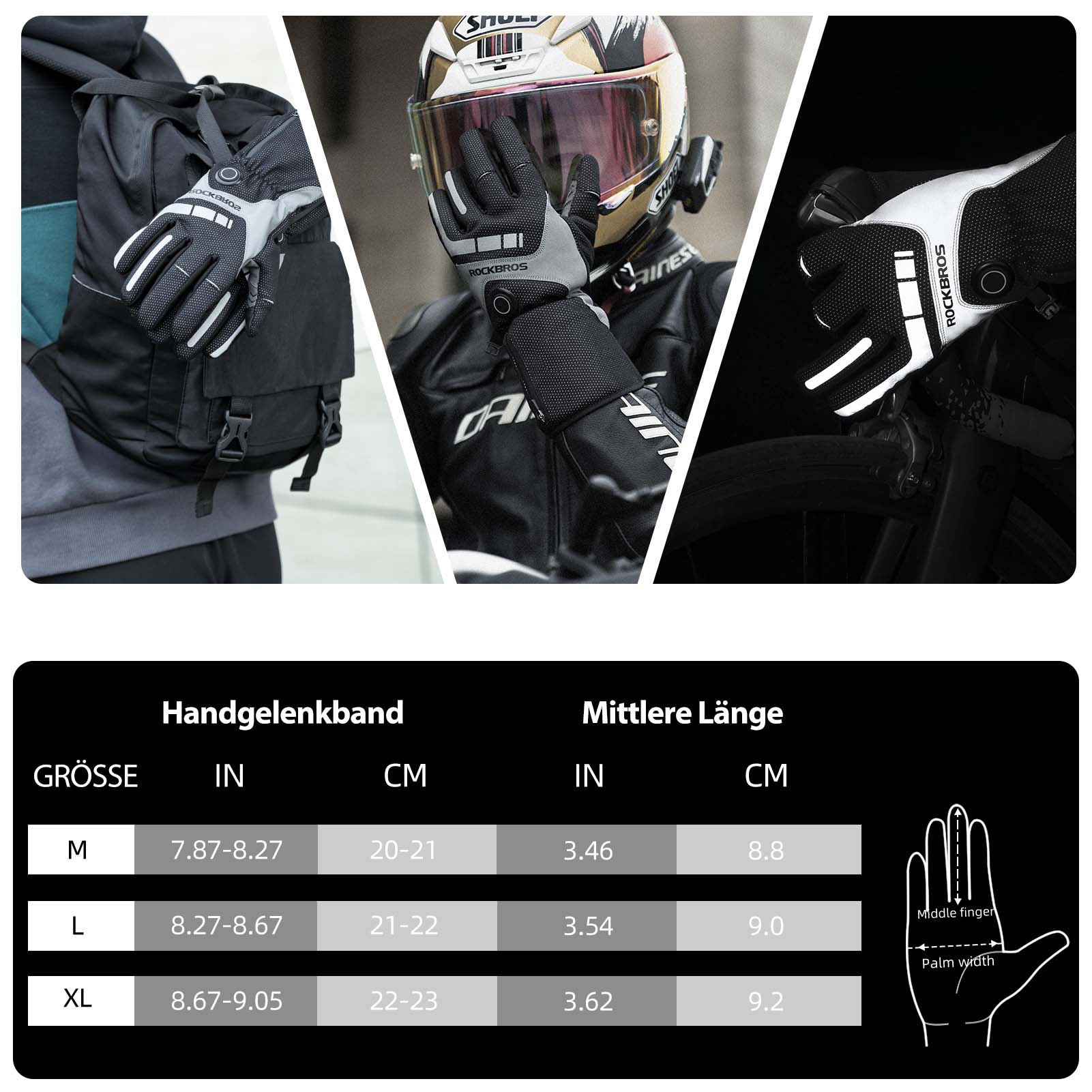 ROCKBROS Winter Beheizte Fahrradhandschuhe Wiederaufladbare Handschuhe M-XL