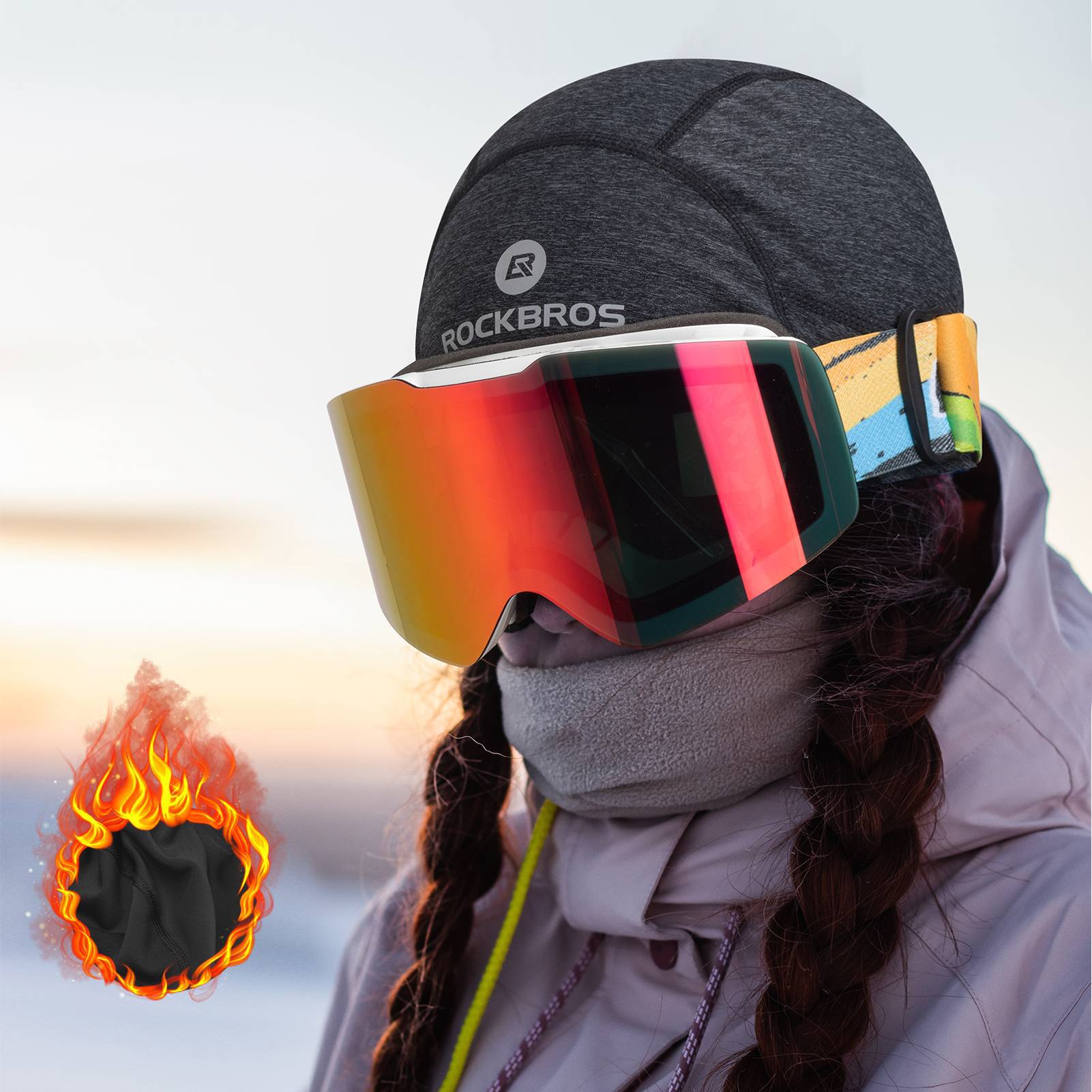 ROCKBROS Winter Fahrrad Mütze Winddicht Helmmütze mit Brillenlöcher