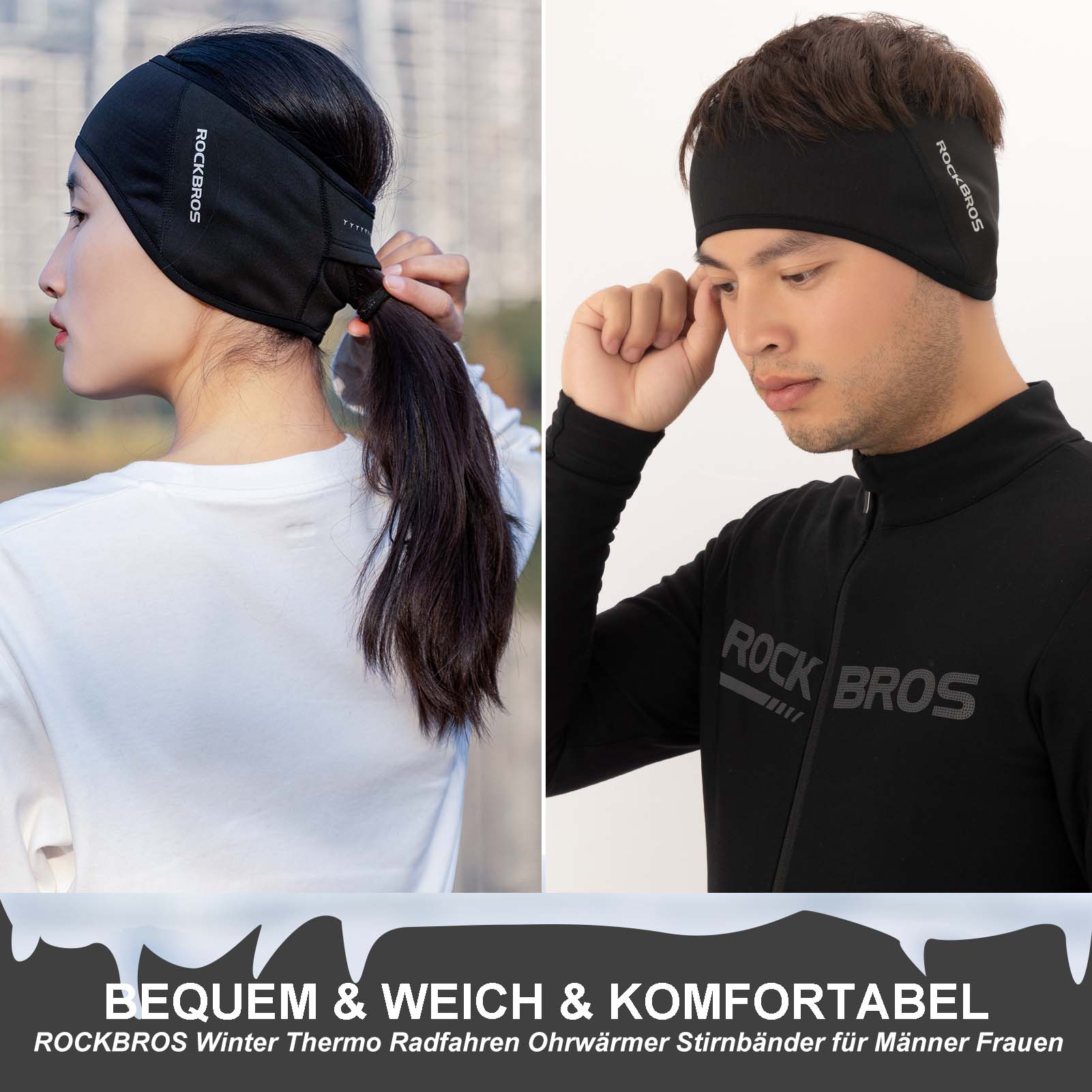 ROCKBROS Winter Thermo Radfahren Ohrwärmer Stirnbänder für Männer Frauen