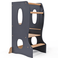 Stabiler Montessori Lernturm: Mitwachsender Kinderstuhl aus Holz – Grau